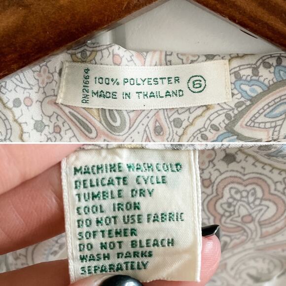 Vintage pastel paisley floral Peter Pan rounded collar button down blouse size S - Picture 6 of 8